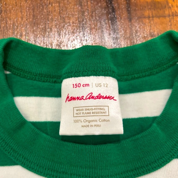 Hanna Andersson Kids Short Pajama Set Christmas Winter Green Peppermint Stripes - Picture 3 of 11